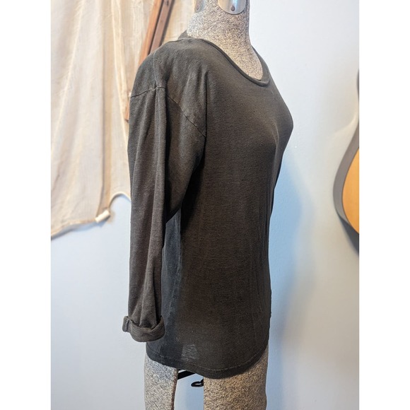 ISABEL MARANT Étoile Scoop Neck 3/4 sleeve dark army green shirt 100% linen Sz S - Picture 3 of 8